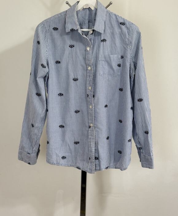 Trovata Tops - Trovata Birds of Paradis Womens Striped Embroidered Button-Down Shirt Top Size S